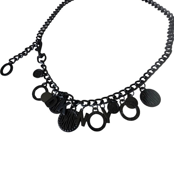 DKNY vintage Subway Token Logo Black Metal Chain Charm Belt 42\